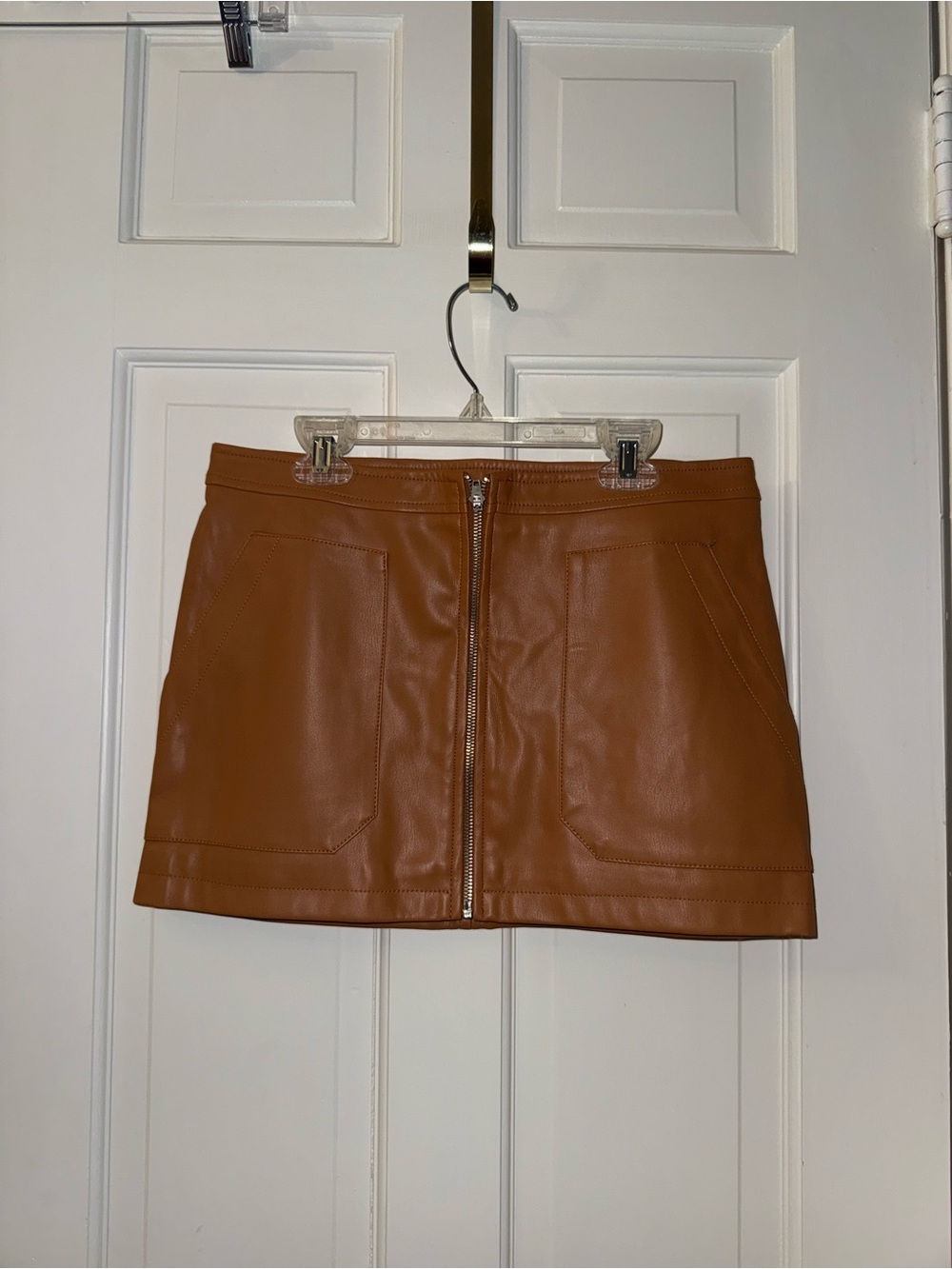 Free People Women's Faux Leather Zip-Front Mini Skirt in Brown